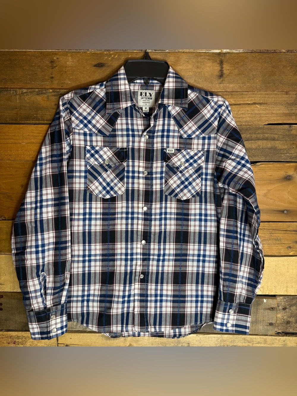 Boys Ely Cattleman Long Sleeve Textured Aztec Plaid Western Snap Shirt Med 10/12